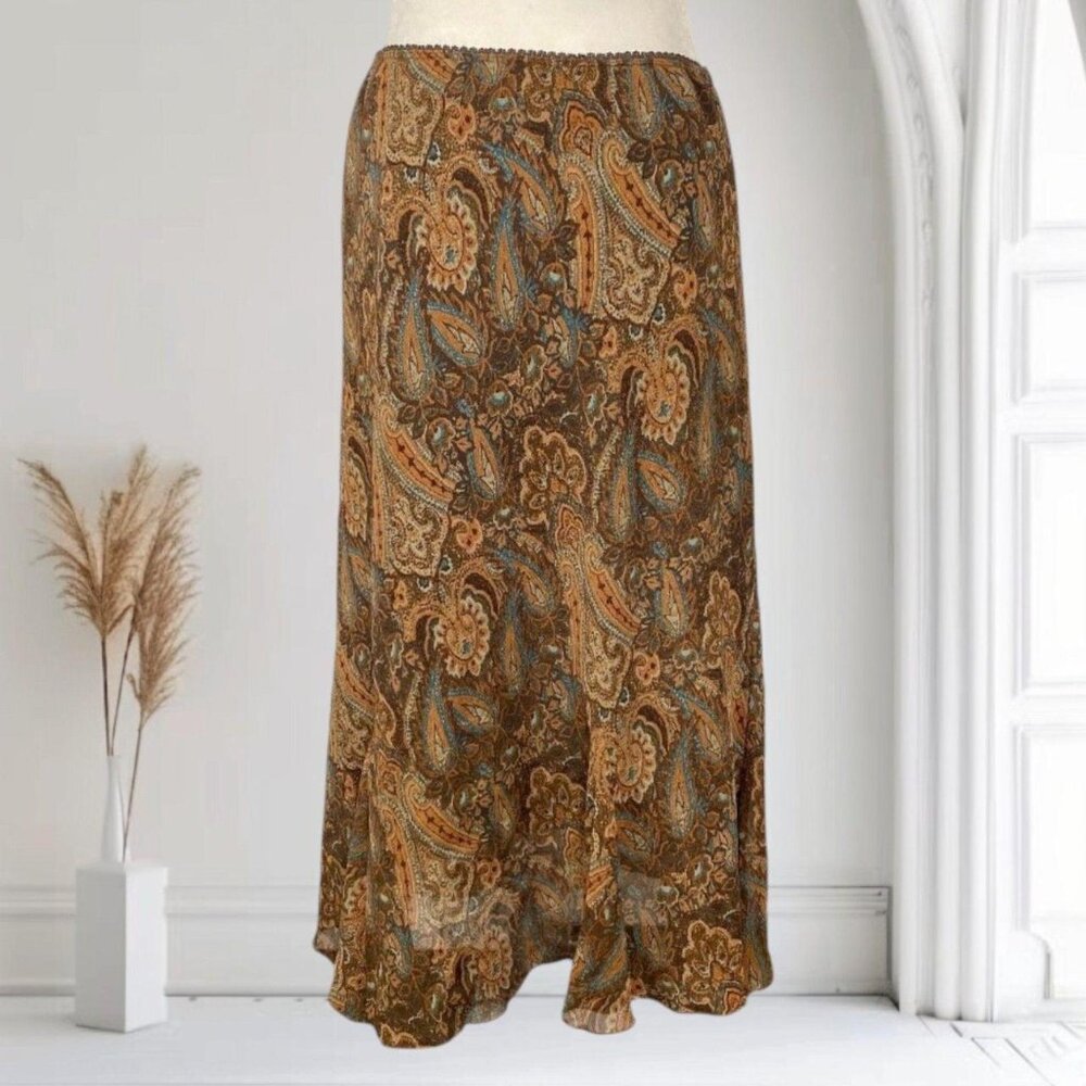Vintage Y2K Semi Sheer Paisley Midi Skirt (Whimsigoth, Boho, Fairycore)